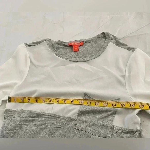 Joe Fresh Size S White Gray Sheer Rayon Top Long Sleeve Blouse T-Shirt Soft FLAW - Picture 8 of 9